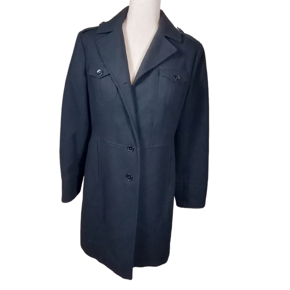 Kenneth Cole Size 10 Dark Navy Cashmere & Wool-Blend Pleated Back Chain Coat - Picture 3 of 10